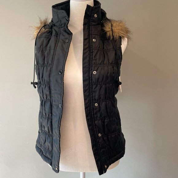 Quilted Puffer Vest with Detachable Hood with Faux Fur Trim by SO Womens Size S - Picture 3 of 16